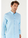 AC&Co / Altınyıldız Classics Men's Light Blue Slim Fit Slim Fit Button-down Collar Cotton Oxford Shirt with Pocket.