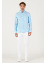 AC&Co / Altınyıldız Classics Men's Light Blue Slim Fit Slim Fit Button-down Collar Cotton Oxford Shirt with Pocket.