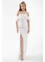 Lafaba Women's White Princess Sleeve Organza Long Evening Dress