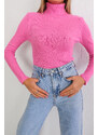 BİKELİFE Women's Candy Pink Lycra Flexible Neck Knitwear Sweater