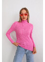 BİKELİFE Women's Candy Pink Lycra Flexible Neck Knitwear Sweater