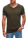 EDOTI Pánské základní tričko s výstřihem do V EM-TSBS-0101 - olivově zelená V9