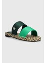 Pantofle Tommy Hilfiger TH SATIN FLAT ESPADRILLE SANDAL dámské, zelená barva, FW0FW07747