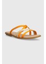Pantofle Tommy Hilfiger TH STRAP FLAT SATIN SANDAL dámské, oranžová barva, FW0FW08041