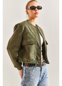 Bianco Lucci Women's Big Pocket Stamp Bomber Jacket