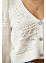 Happiness İstanbul Women's Ecru Stylish Buttoned Openwork Knitwear Cardigan