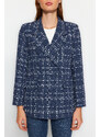 Trendyol Navy Tweed Regular Woven Plaid Blazer Jacket