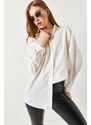 armonika Women's Ecru Oversize Long Basic Shirt