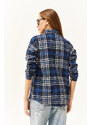 Olalook Women's Navy Blue Plaid Lumberjack Shirt