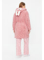 Trendyol Curve Powder Animal Figured Pocket Hooded Wellsoft Knitted Dressing Gown