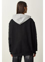Happiness İstanbul Women's Black Hooded Rack Printed Sweatshirt