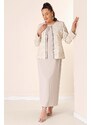 By Saygı Sleeveless Long Dress Stone Detailed Jacquard Plus Size Lined 2-Piece Suit