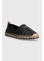 Kožené espadrilky Tommy Hilfiger TH LEATHER FLAT ESPADRILLE černá barva, FW0FW07720