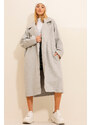 Trend Alaçatı Stili Women's Gray Stamp Unlined Long Coat