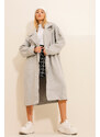 Trend Alaçatı Stili Women's Gray Stamp Unlined Long Coat