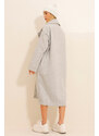 Trend Alaçatı Stili Women's Gray Stamp Unlined Long Coat