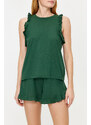 Trendyol Emerald Green 100% Cotton Ruffle Detail Undershirt-Shorts Knitted Pajamas Set