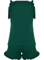 Trendyol Emerald Green 100% Cotton Ruffle Detail Undershirt-Shorts Knitted Pajamas Set