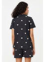 Trendyol Black 100% Cotton Heart Patterned Shirt-Shorts Knitted Pajamas Set
