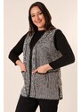 By Saygı Zigzag Patterned Pocket Plus Size Knitwear Vest