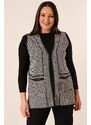 By Saygı Zigzag Patterned Pocket Plus Size Knitwear Vest