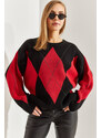 Bianco Lucci Women's Diamond Patterned Knitwear Sweater