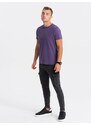 Ombre Clothing Pánské klasické bavlněné tričko BASIC - fialové V9 OM-TSBS-0146