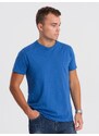 Ombre Clothing Pánské klasické bavlněné tričko BASIC - modré V8 OM-TSBS-0146