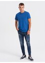 Ombre Clothing Pánské klasické bavlněné tričko BASIC - modré V8 OM-TSBS-0146