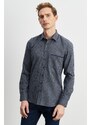 ALTINYILDIZ CLASSICS Men's Navy Blue-gray Slim Fit Buttoned Collar Gingham Flannel Lumberjack Shirt