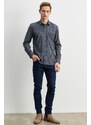 ALTINYILDIZ CLASSICS Men's Navy Blue-gray Slim Fit Buttoned Collar Gingham Flannel Lumberjack Shirt