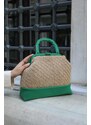 Madamra Green Women's Magnetic Clamshell Straw Hand And Shoulder Bag