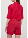 Kraťasy United Colors of Benetton dámské, růžová barva, hladké, high waist