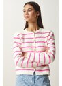Happiness İstanbul Women's Bone Pink Stylish Buttoned Striped Knitwear Cardigan