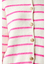 Happiness İstanbul Women's Bone Pink Stylish Buttoned Striped Knitwear Cardigan