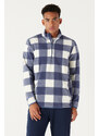 AC&Co / Altınyıldız Classics Men's Ecru Indigo Standard Fit Normal Cut Stand-Up Bato Collar Fleece Sweatshirt