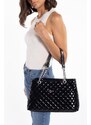 Madamra Women's Black Patent Leather Large Quilted Chain Bag