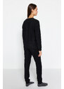 Trendyol Black Velvet Tshirt-Jogger Knitted Pajamas Set