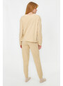 Trendyol Beige 100% Cotton Teddy Bear Printed Tshirt-Jogger Knitted Pajama Set