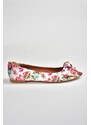 Fox Shoes White/red Linen Women's Flats with Floral Print