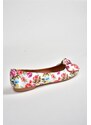 Fox Shoes White/red Linen Women's Flats with Floral Print