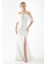 Lafaba Women's White Stone Strap Long Fishtail Evening Dress