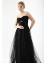 Lafaba Women's Black Strapless Tulle Evening Dress