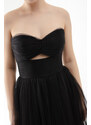 Lafaba Women's Black Strapless Tulle Evening Dress