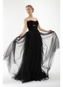 Lafaba Women's Black Strapless Tulle Evening Dress