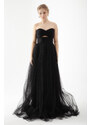 Lafaba Women's Black Strapless Tulle Evening Dress