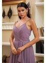 Carmen Lavender Chiffon Strap Frilly Long Evening Dress
