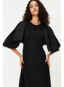 Trendyol Black Bat Sleeve Glittered Elegant Evening Dress