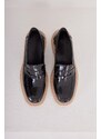 Madamra Black Patent Leather Women's Daily Loafers