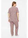 Trendyol Curve Mink Polka Dot Patterned Shirt Collar Knitted Pajamas Set